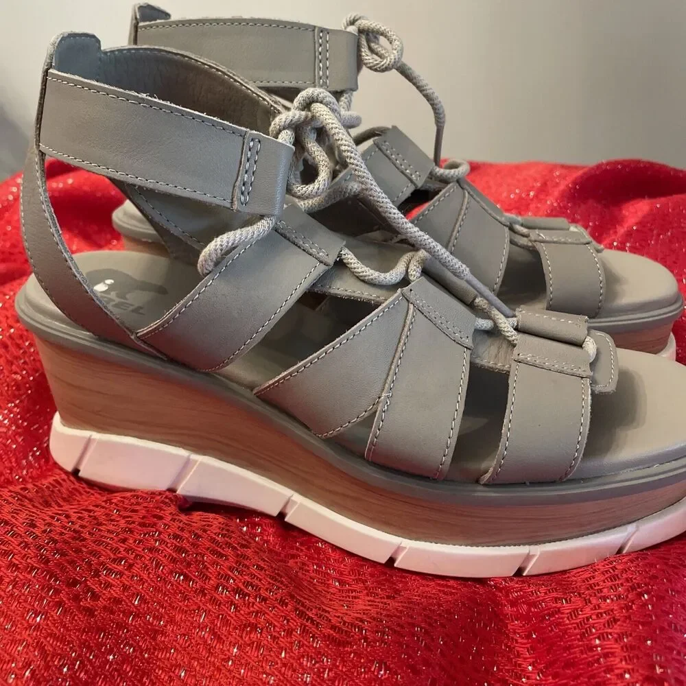 Sorel Platform Sandals Gladiator Lace Up Womens Sandal Size U.S.A 8.5 Gray